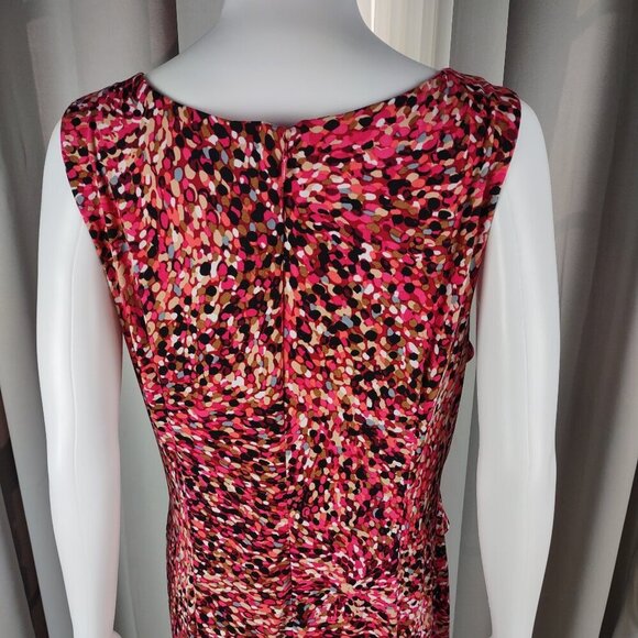 Jessica Howard Size 14 Pink White Black Print Midi Dress Sleeveless Ruched Waist - Picture 5 of 11